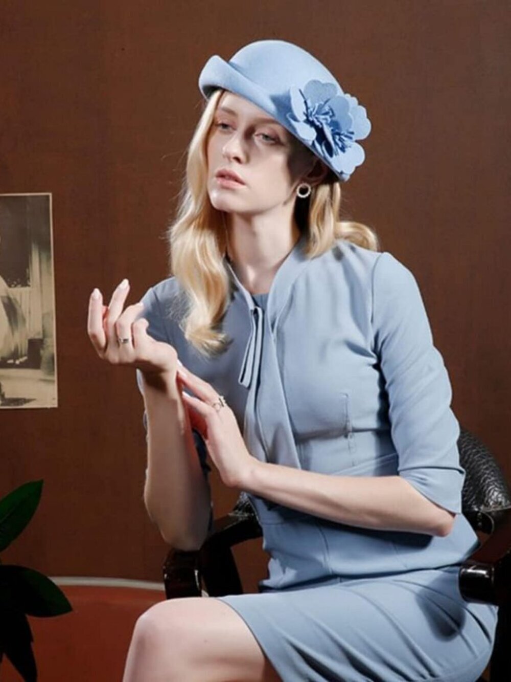 Women's Wool Felt Ribbon French Fashion Vintage Millinery Beret Hats Haze Blue - Picture 3 of 5